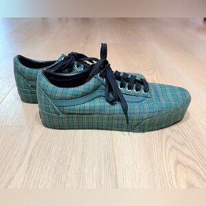 Vans Old Skool Platform sneakers green plaid tartan Unisex mens 9 women’s 10.5